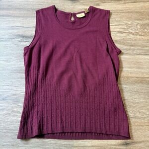 Caslon Knit Top Sleeveless Fisherman Knots Round Neck | Maroon | Size Small
